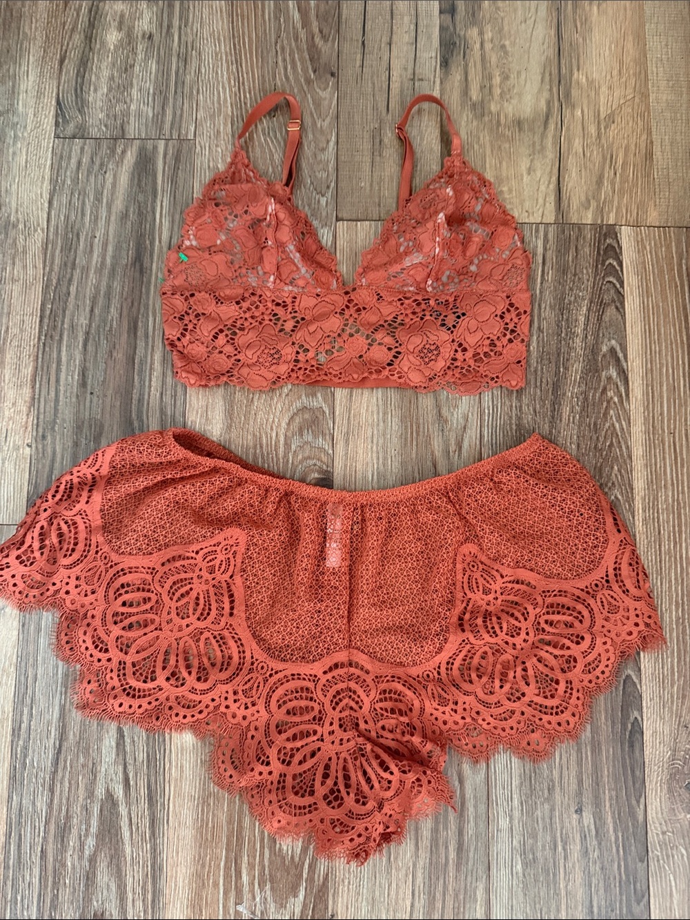 Victoria's Secret Coral Lace Bralette & Shorts Set